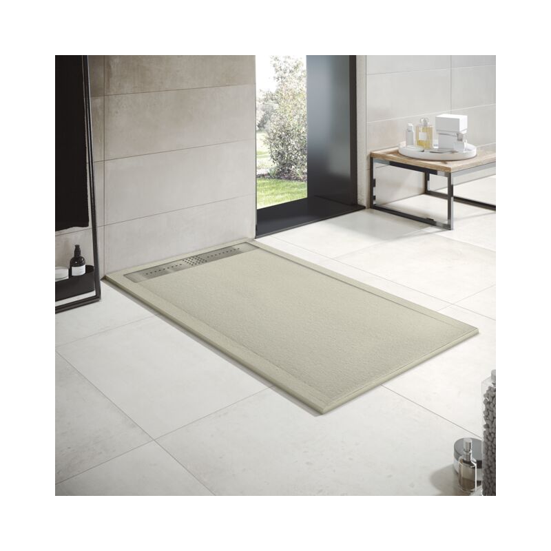 

Plato de Ducha de Resina Mineral - Efecto Mármol Mate - Antideslizante y Antibacteriano - Incluye Sifón y Rejilla (80x130 cm, Emperador Gris)