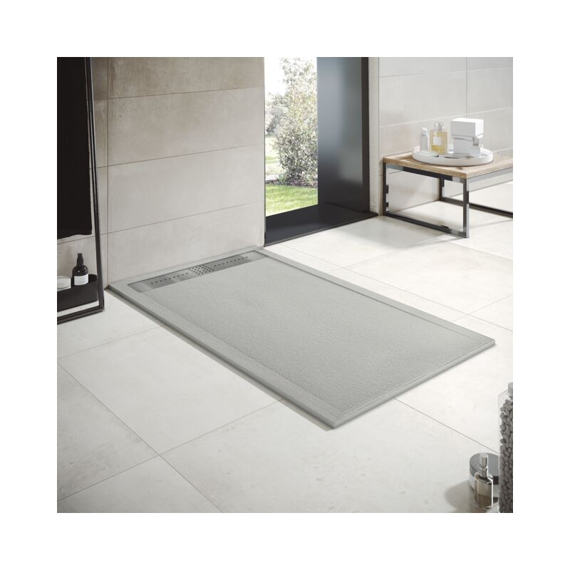 

Plato de Ducha de Resina Mineral - Efecto Mármol Mate - Antideslizante y Antibacteriano - Incluye Sifón y Rejilla (80x150 cm, Emperador Gris)