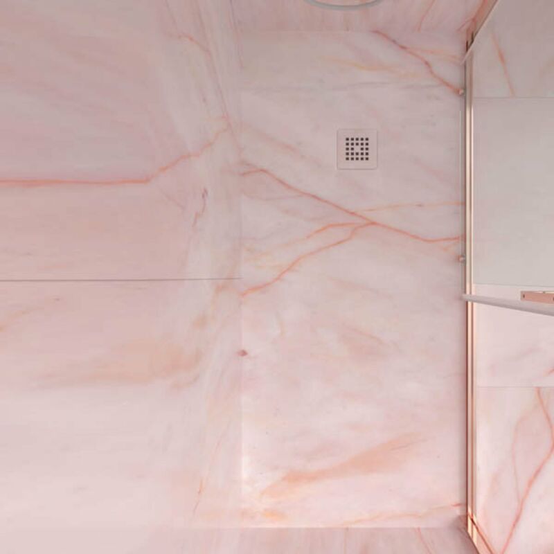 

Plato de Ducha de Resina Mineral - Efecto Mármol Mate - Antideslizante y Antibacteriano - Incluye Sifón y Rejilla (90x170 cm, Rosa Portugués)