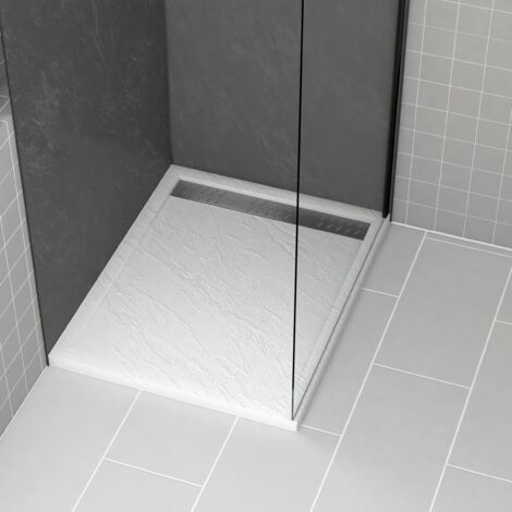 Plato de ducha en acrílico Blanco Efecto Piedra 100x80x4cm - Rejillas Cromo y Gun Metal