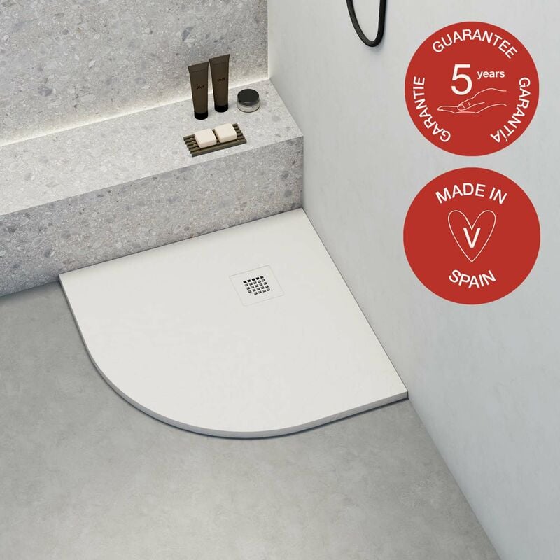 Receveur de douche Poalgi extraplat, semi-circulaire, blanc, L.90 x l.90 cm, finition ardoise, série Hos's