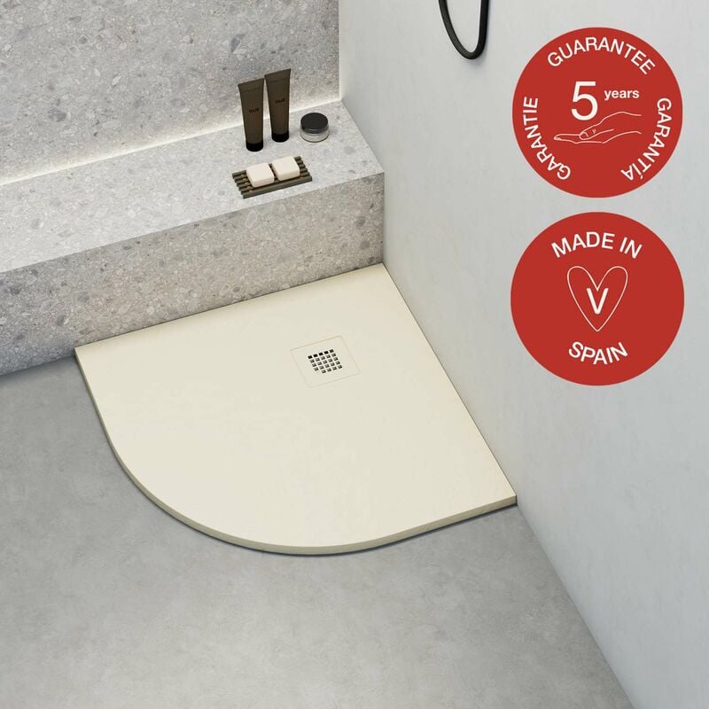 Receveur de douche Poalgi extraplat, semi-circulaire, blanc marfil, L.90 x l.90 cm, finition ardoise, série Hos's