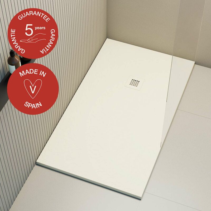 Receveur de douche Poalgi extraplat, blanc marfil, L.90 x l.140 cm, finition ardoise, série Hos's