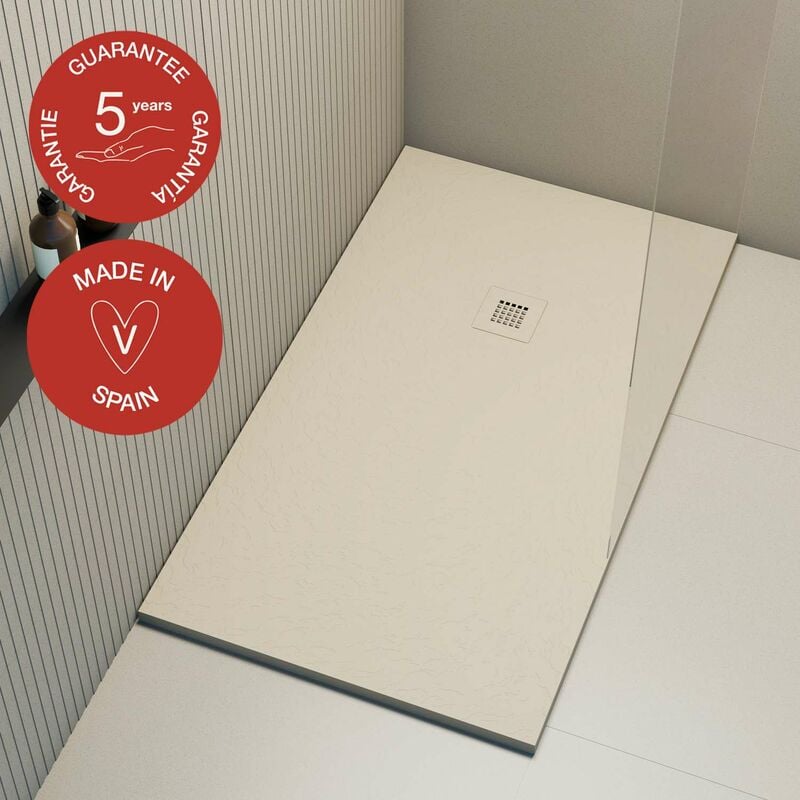 Receveur de douche Poalgi extraplat, blanc perle, L.80 x l.90 cm, finition ardoise, série Hos's