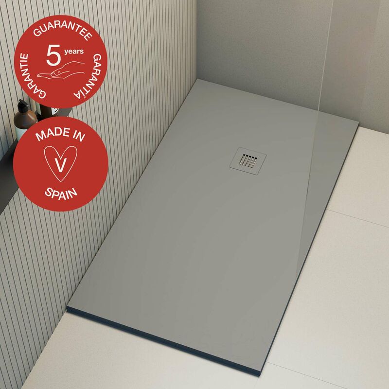 Receveur de douche Poalgi extraplat, gris ciment, L.70 x l.90 cm, finition ardoise, série Hos's