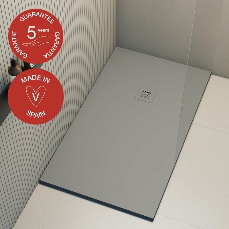 Receveur de douche Poalgi extraplat, gris ciment, L.70 x l.160 cm, finition ardoise, série Hos's