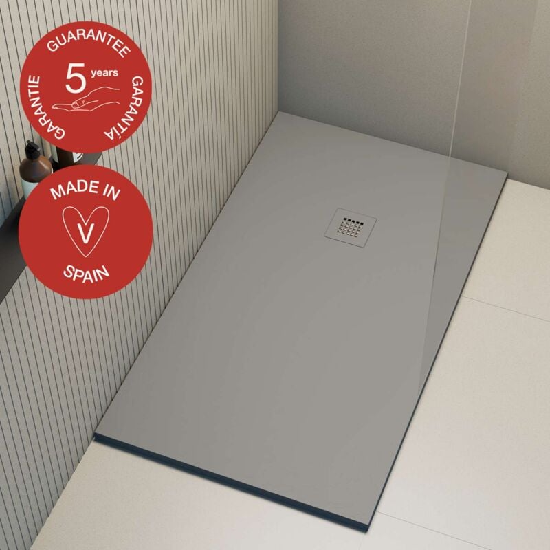 Receveur de douche Poalgi extraplat, gris concret , L.75 x l.190 cm, finition ardoise, série Hos's