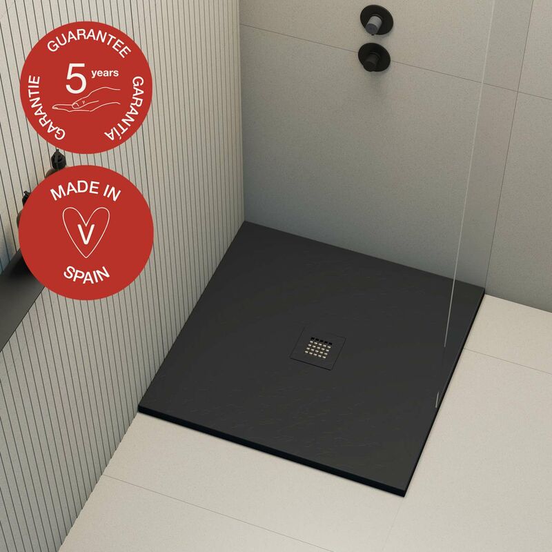Receveur de douche Poalgi extraplat, noir anthracite, L.80 x l.80 cm, finition ardoise, série Hos's