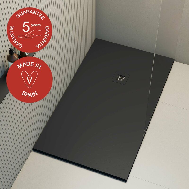 Receveur de douche Poalgi extraplat, noir anthracite, L.90 x l.160 cm, finition ardoise, série Hos's