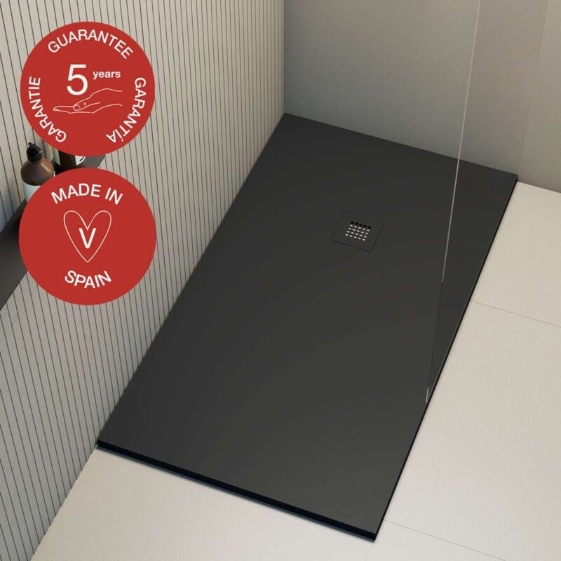 Receveur de douche Poalgi, extraplat, noir antracita , L.75 x l.190 cm, finition ardoise, série Hos's