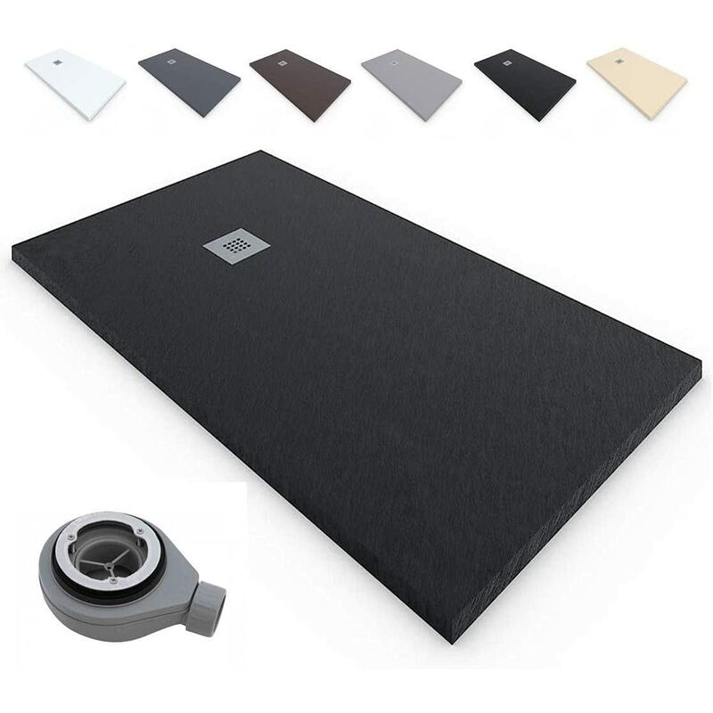 

Plato de Ducha RESINA Extraplano TERRA - Antideslizante textura PIZARRA -color NEGRO - Todas Las Medidas Disponibles - Varios colores- 90x110, NEGRO