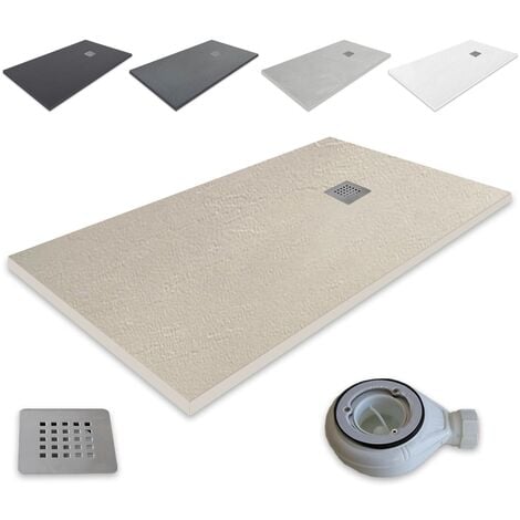 Outletaseo® - ANTIDESLIZANTE TEXTURA PIZARRA -【160x70 cm, BEIGE-1172】 - Incluye Válvula desagüe+Rejilla