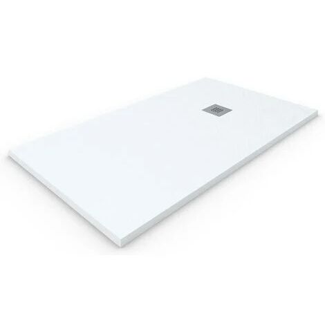 PLATO DE DUCHA RESINA EXTRAPLANO Outletaseo® - ANTIDESLIZANTE TEXTURA PIZARRA -【70x80 cm, BLANCO RAL 9003】- Incluye Rejilla