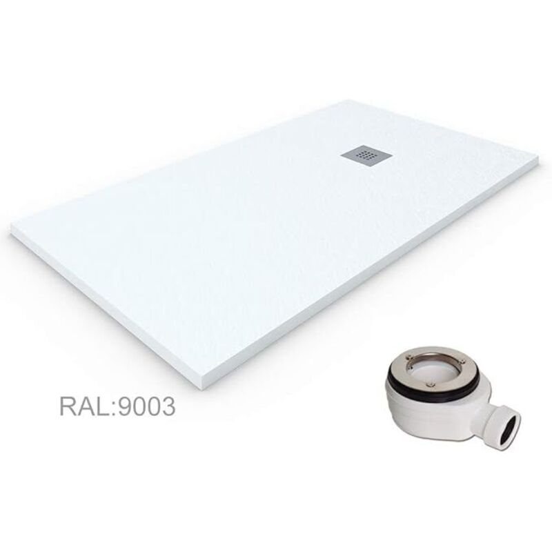 

Plato de ducha resina EXTRAPLANO. Textura pizarra antideslizante. Carga mineral. BLANCO RAL: 9003 75X90CM