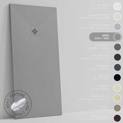 Plato de Ducha - Resina - Gel Coat - Textura Liso Seda - Antideslizante  - Color Gris - 100x100- Extraplano 3cm. REJILLA MISMO COLOR