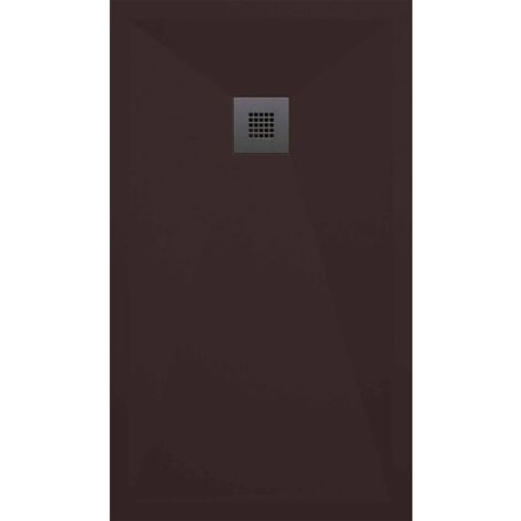 Plato de ducha - Resina - Textura Pizarra - Antideslizante - Extraplano - Incluye Válvula desagüe+Rejilla - 100X100 cm - Color Chocolate