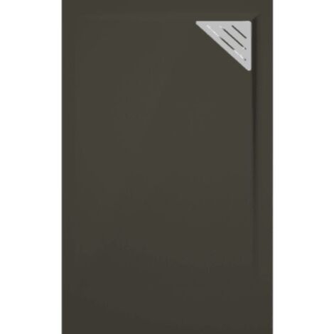 Plato de ducha resina TRINITY negro  70x70 cm rejilla inox a la derecha