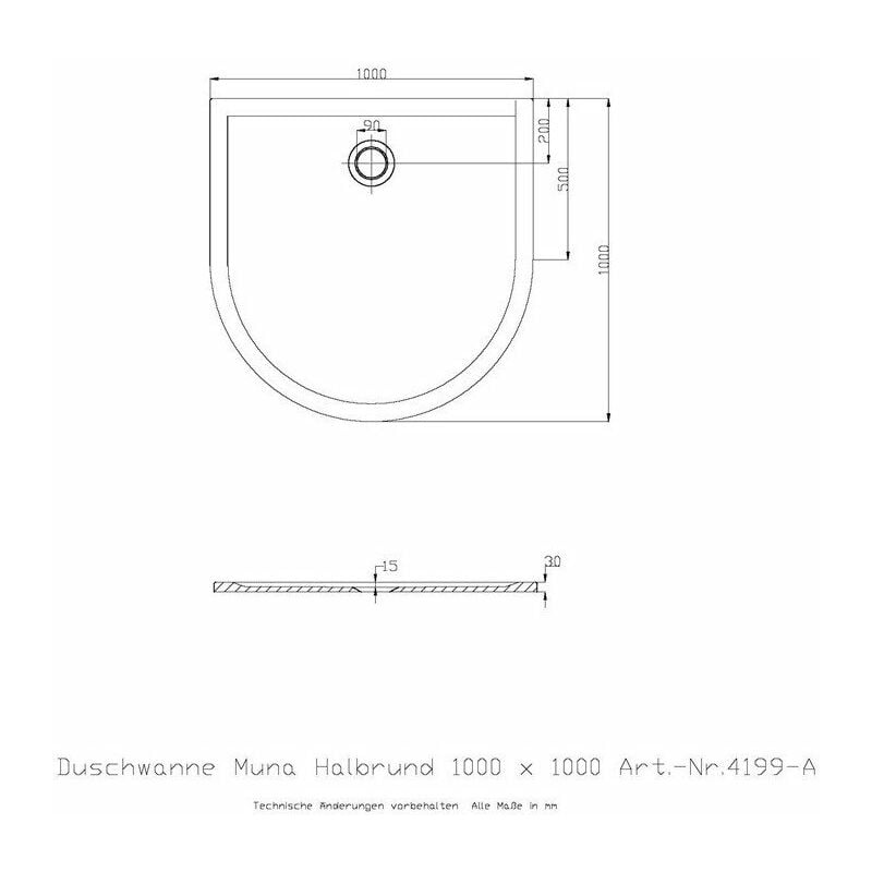 

Plato de ducha semicircular / de pared MUNA 1000x1000x30mm blanco - Hoesch