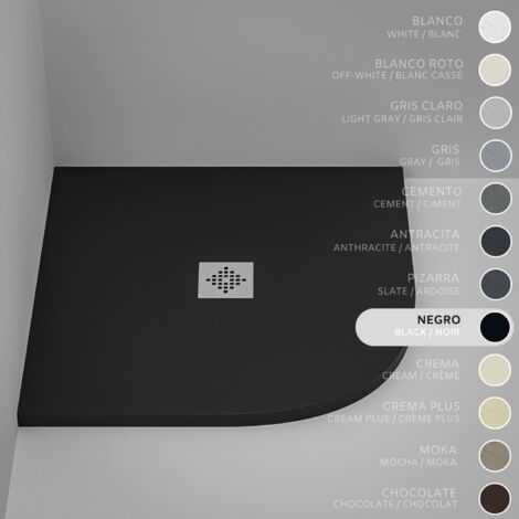 Plato de ducha Semicircular SOULHOME Resina y Carga Mineral Antideslizante 70x70 cm Negro - Rejilla Inox