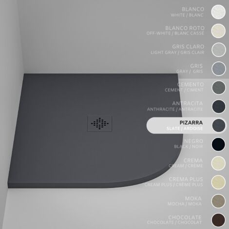 Plato de ducha Semicircular SOULHOME Resina y Carga Mineral Antideslizante 70x70 cm Pizarra - Rejilla Same
