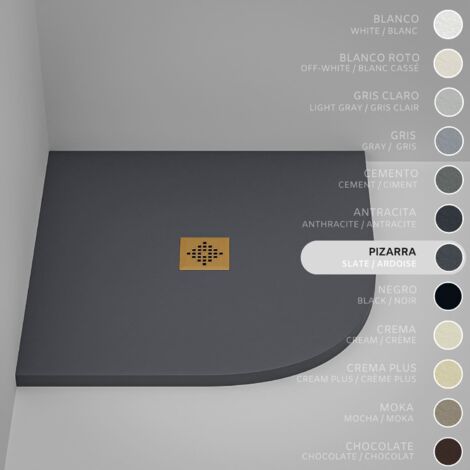Plato de ducha Semicircular SOULHOME Resina y Carga Mineral Antideslizante 80x80 cm Pizarra - Rejilla Oro