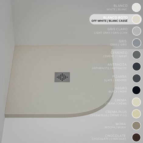 Plato de ducha Semicircular SOULHOME Resina y Carga Mineral Antideslizante 90x90 cm Blanco Roto - Rejilla Inox