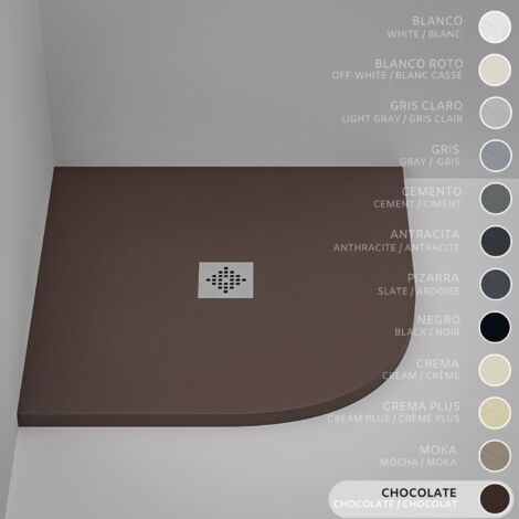 Plato de ducha Semicircular SOULHOME Resina y Carga Mineral Antideslizante 90x90 cm Chocolate - Rejilla Inox
