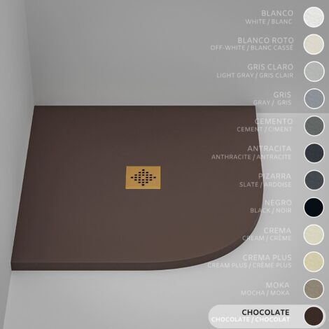 Plato de ducha Semicircular SOULHOME Resina y Carga Mineral Antideslizante 90x90 cm Chocolate - Rejilla Oro