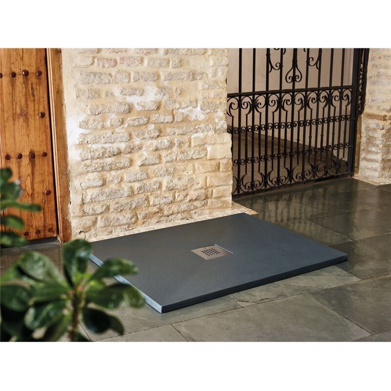 

Plato de Ducha textura sillar | Grafito | Desagüe centrado - 90X100