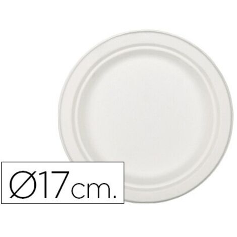 Plato de fibra natural nupik biodegradable blanco 17 cm de diametro apto microondas paquete de 50 unidades