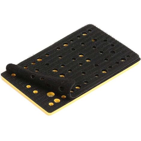 Plato de lijado de dureza media KZQ + soporte protector, 81 x 133 mm, cierre de velcro para lijadoras orbitales aleatorias, 46 orificios para lijar sin polvo con abrasivos de malla