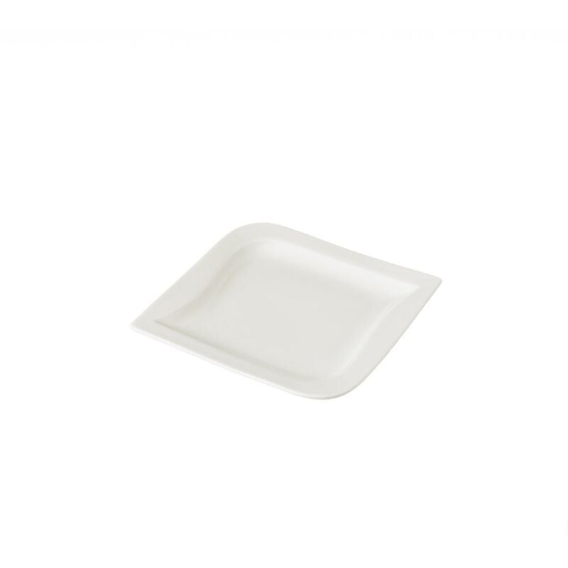 

Plato de postre blanco de porcelana contemporáneo, de 14x2x14 cm