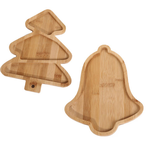 Plato de postre de bambú [Plato de bambú decorado] + Bambú decorado + Plato dividido + Lindo árbol de Navidad + Plato de postre de 2 piezas + Plato de frutas