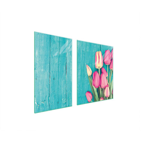 PLATO DE VIDRIO Y TABLA DE CORTAR 100x52 TULIPANES