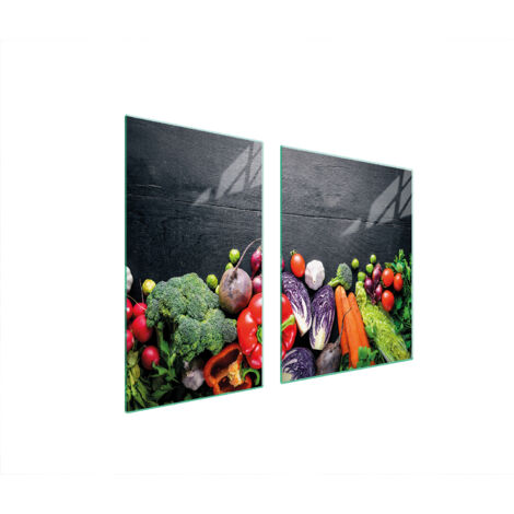 PLATO DE VIDRIO Y TABLA DE CORTAR 100x52 VERDURAS