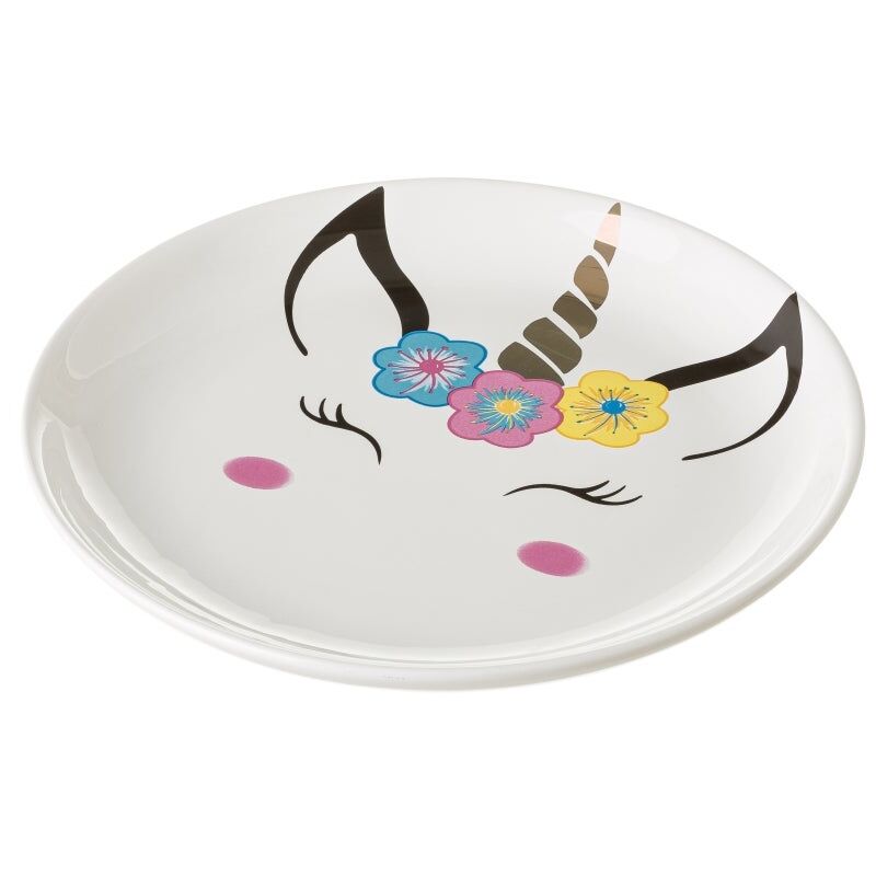 

Plato desayuno unicornio infantil multicolor cerámica de 20x20 cm