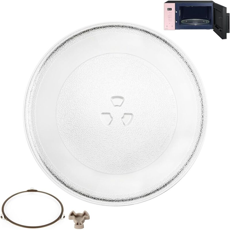 Plato giratorio universal para microondas de 25,5 cm con 3 soportes de montaje compatibles, apto para microondas, cocina y comedor.