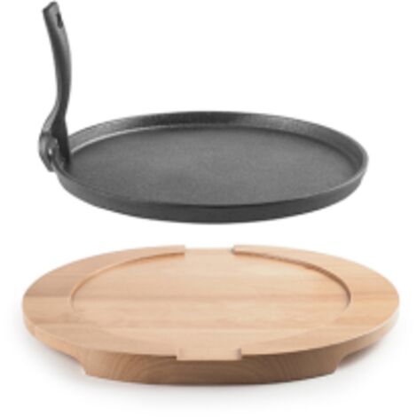 Plato hierro fundido ø26 cm + base madera de haya 34 x 30 x 2,5 cm