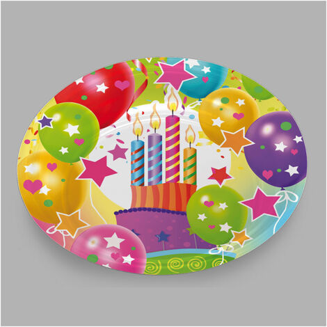 PLATO LLANO VELAS Y GLOBOS 18CM 6U.