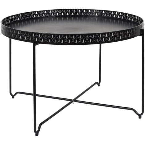 PLATO - Table d'Appoint Noire Plateau Rond 78cm