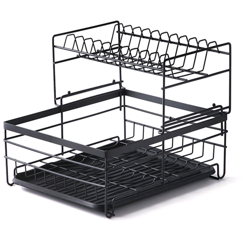 

Plato Tendedero 2 Nivel de acero Estante Para Platos con drenaje extraible rack Junta de almacenamiento para platos Escurridor utensilios titular de