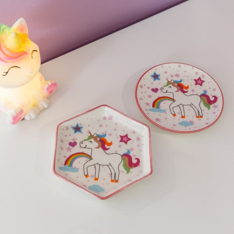 

Lolahome - Plato unicornio infantil rosa de porcelana de 11x10 cm. Compra mínima 8 unid
