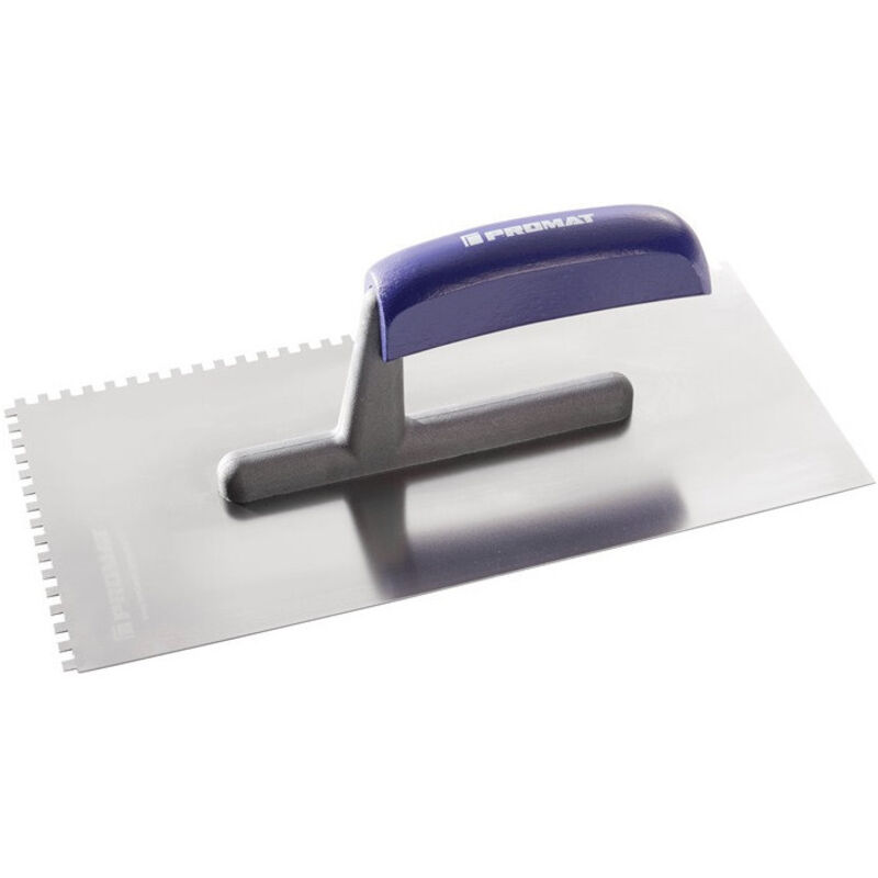 Promat - Platoir longueur 280 mm largeur 130 mm denture 4x4 inoxydable, manche en hêtre acier inoxydable épaisseur 0,7 mm