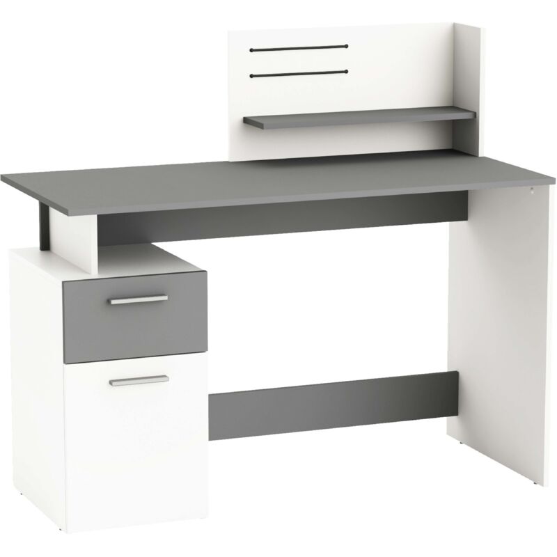M&s - Bureau Platón avec mezzanine blanc mat et gris foncé Bureau bureau étude 109x122x55 Cm