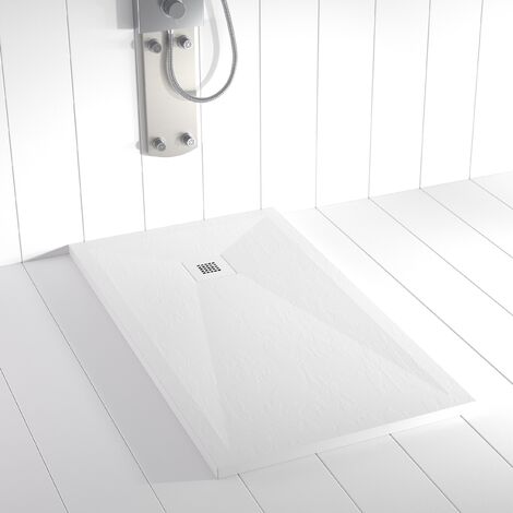 SHOWER ONLINE Plato de ducha Resina Stone PLES Blanco Ral 9003 (rejilla en color) - 70x100cm