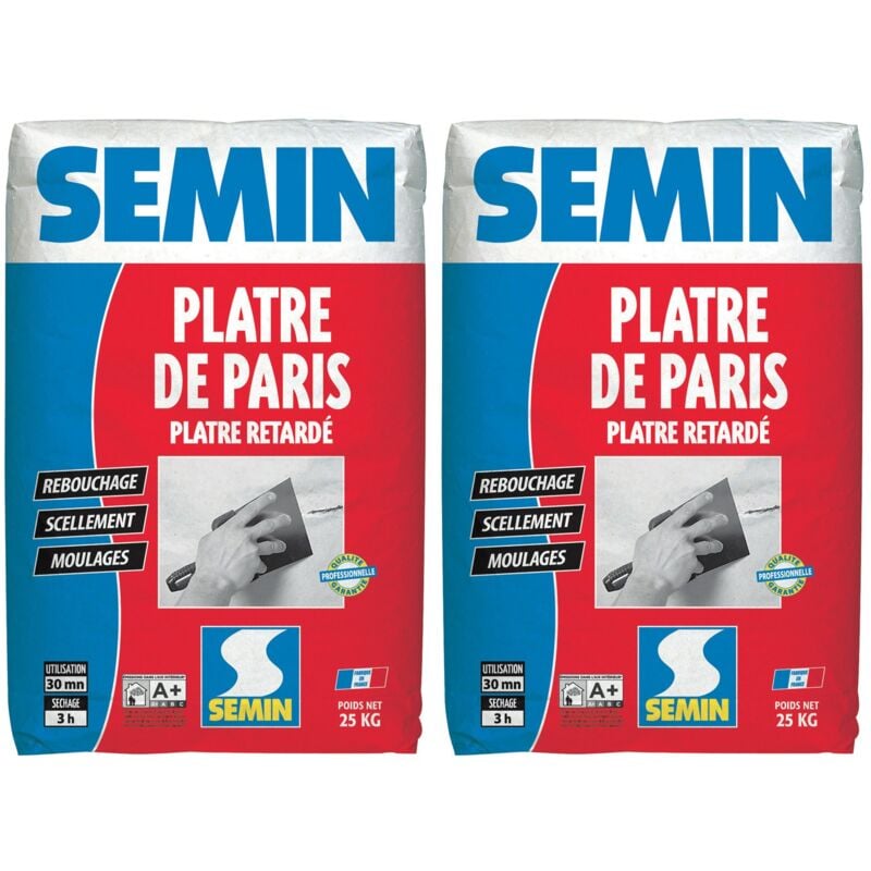 Plâtre de Paris Semin Moulages, Scellements et Rebouchage - Intérieur - Poudre - Sac de 25 kg (lot de 2)