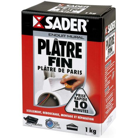 Sader – Plâtre fin blanc 1 kg – Prise rapide 10 min – Pour scellement et rebouchage sur béton, brique, plâtre – Finitions parfaites
