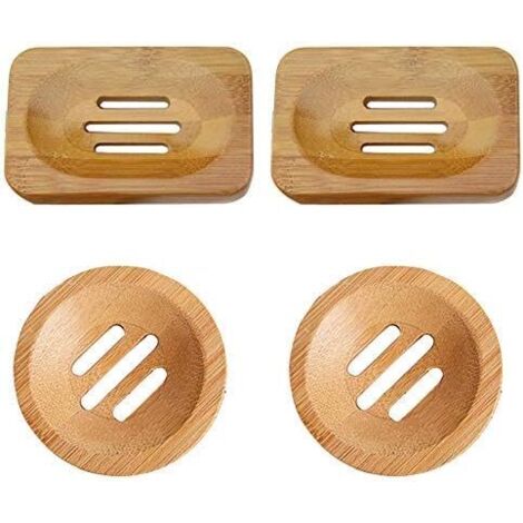 Plats à Savon en Bambou 4 Pcs Boîte à Savon en Bois Naturel Petit Récipient à Savon Drain de Santé Anti-moisissure Plateau Égouttoir en Bambou
