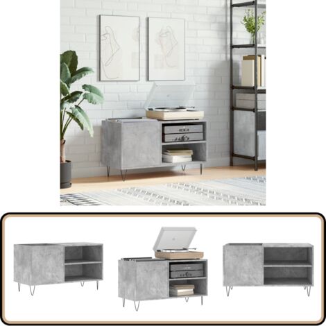 Plattenschrank Betongrau 85x38x48 cm Holzwerkstoff - Plattenspeicher - Schallplattenregal - Vintage Möbel - Industrielles Design - Wohnzimmer Dekoration