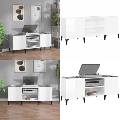 Plattenschrank Hochglanz-Weiß 121x38x48 cm Holzwerkstoff - Plattenspeicher - Vinylregal - HiFi Möbel - Wohnraumgestaltung - Holzschreibtisch - Home & Living